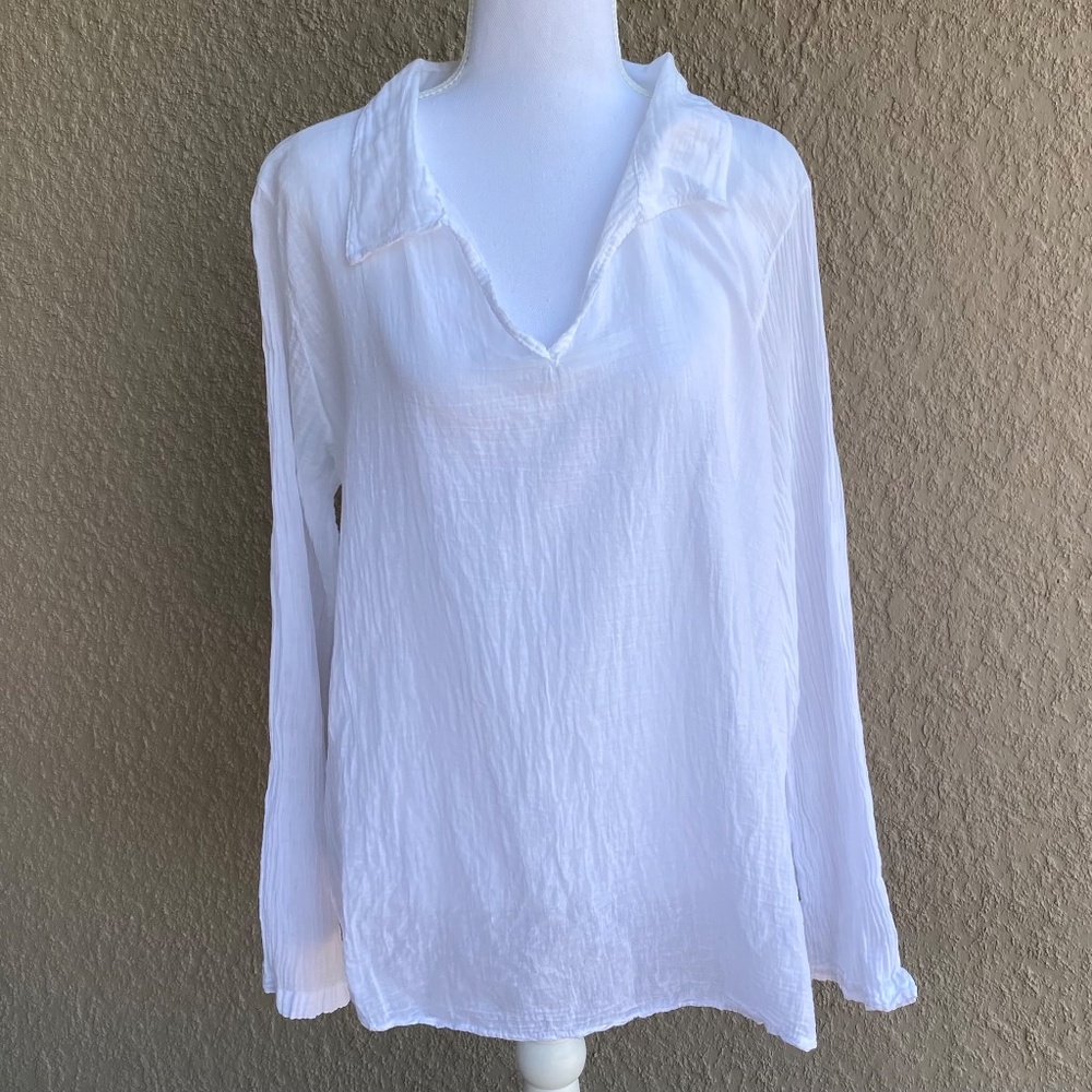 Scandal Italy White Crinkle Textured Cotton Tunic Top - Picture 2 of 5